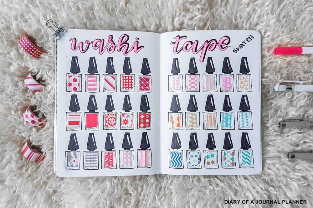 Cute Bullet Journal Washi Tape Swatch to Organize your Washi Collection